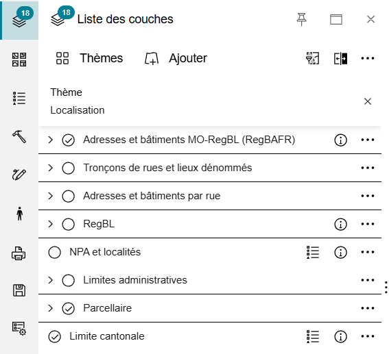 Liste des couches