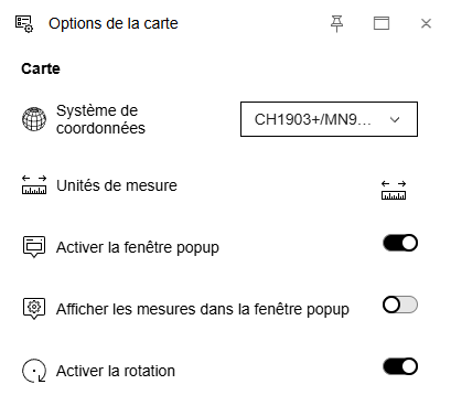 Options de la carte